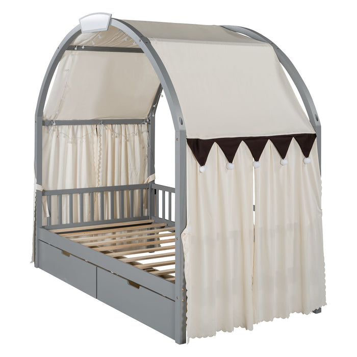 Bed With Arched Roof And 2 Drawers