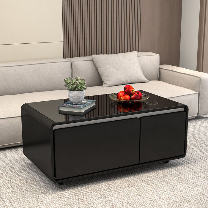 Modern Smart Coffee Table With Built In Fridge, Outlet Protection, Wireless Charging, Mechanical Temperature Control, Power Socket, USB Interface And Ice Water Interface