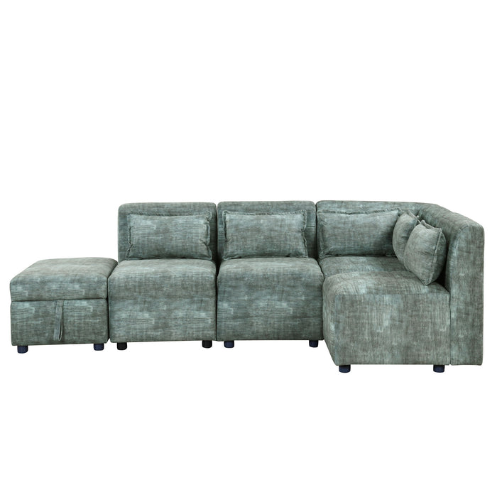 Free-Combined Sectional Sofa 5 Seater Modular Couches With Storage Ottoman, 5 Pillows For Living Room