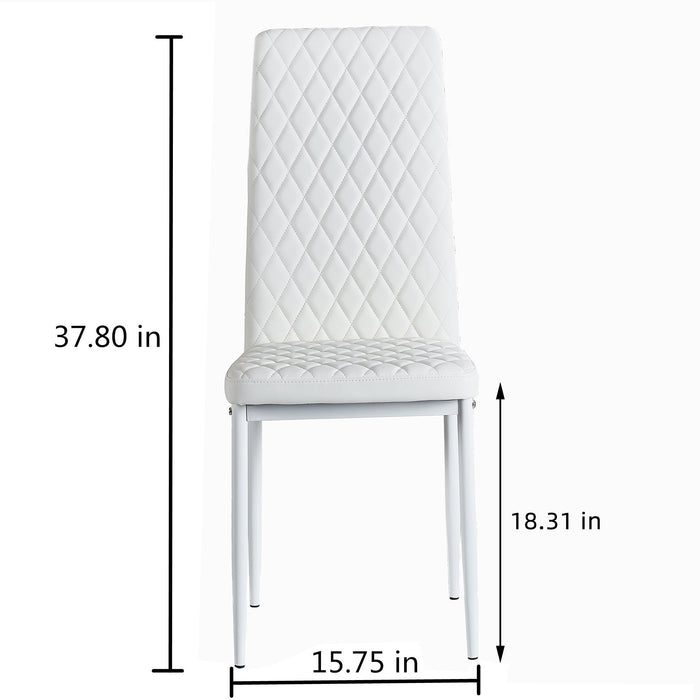 Modern Minimalist Dining Chairs, Fireproof Leather Sprayed, Metal Pipe Diamond Grid Pattern