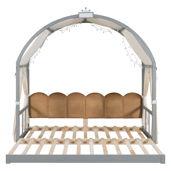 Extended Bed With Arched Roof And Trundle