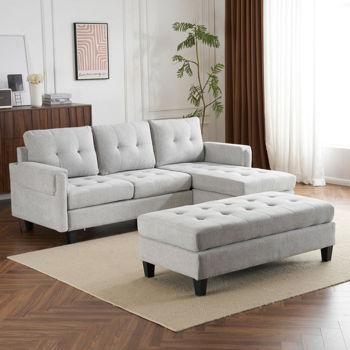 L Shaped Sofa Sectional Couch Sofa Bed With Two USB Ports, A Movable Ottoman And A Reversible Chaise Lounge For Living Room