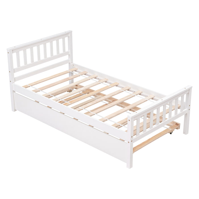 Twin Bed With Trundle, Platform Bed Frame With Headboard And Footboard, For Bedroom Small Living Space, No Box Spring Needed