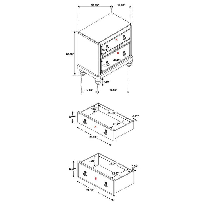 Bling Game - 2-Drawer Nightstand - Metallic Platinum