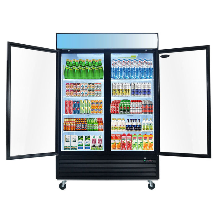 Glass Door Merchandiser Refrigerator Swing Door Commercial Display Refrigerators Merchandising Refrigeration With LED Top Panel