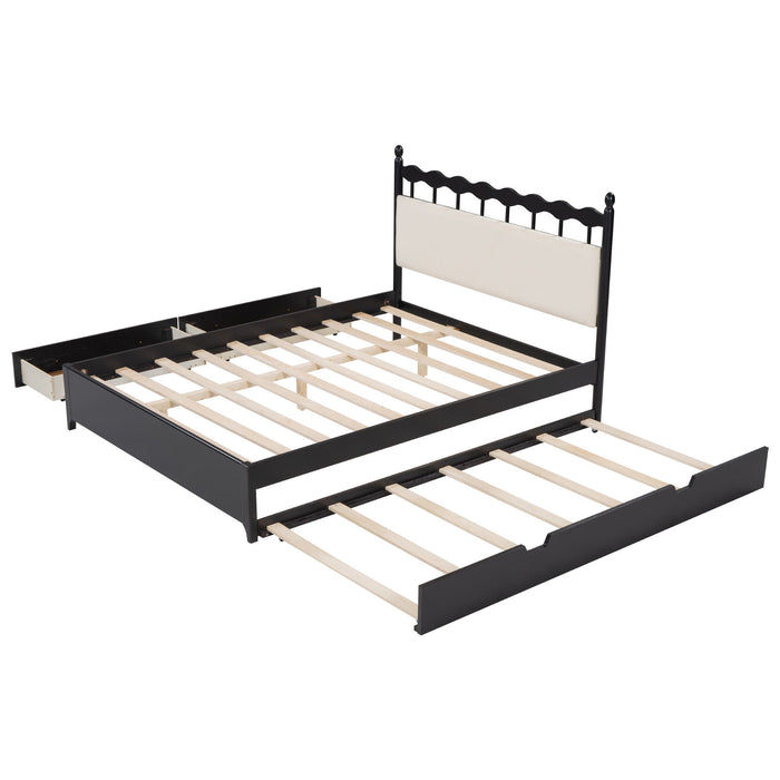 Wooden Storage Platform Bed, With 2 Big Drawers & Trundle