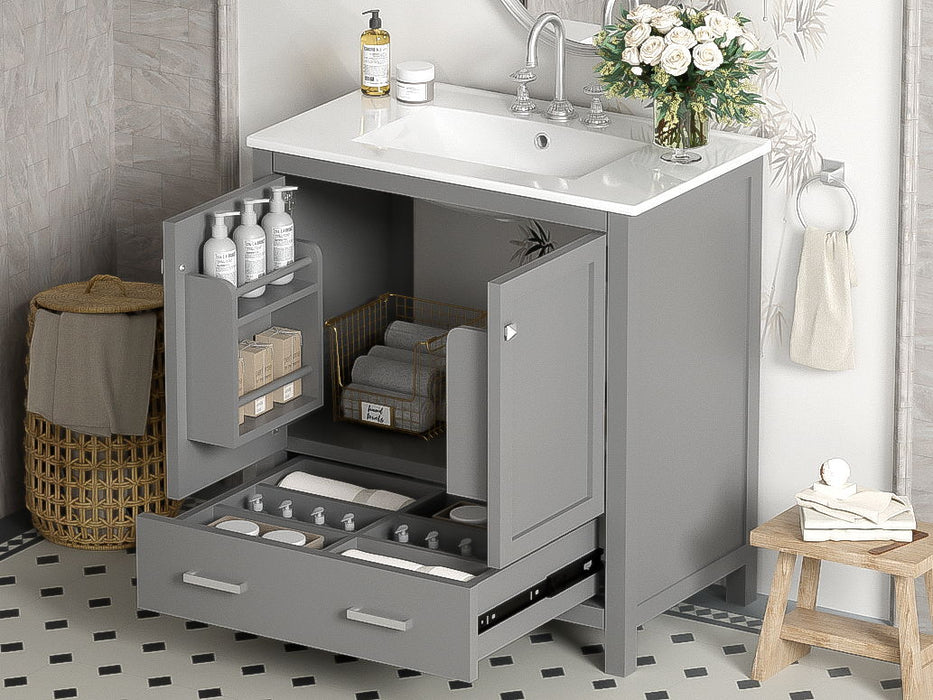 Bathroom Vanity With Single Sink, Combo Cabinet Undermount Sink, Bathroom Storage Cabinet With Two Doors And A Drawer, Soft Closing, Multifunctional Storage, Solid Wood Frame