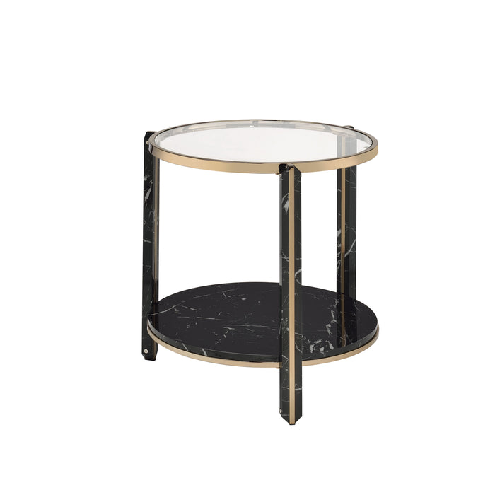 Thistle - Clear Glass Faux Marble Top Champagne End Table - Black Multi