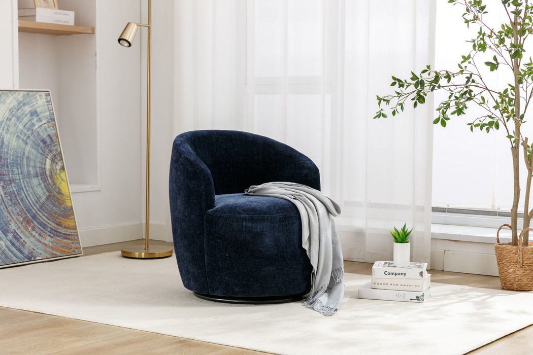 Chenille Fabric Swivel Accent Armchair Barrel Chair With Powder Coating Metal Ring