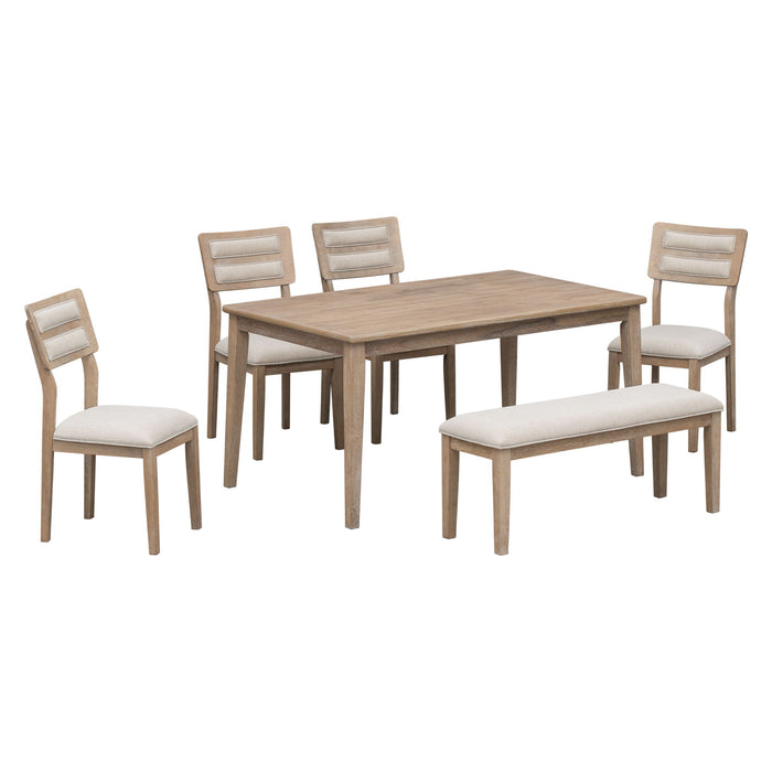 Dining Set Classic And Traditional Style, Includes Dining Table, 4 Upholstered Chairs & Bench