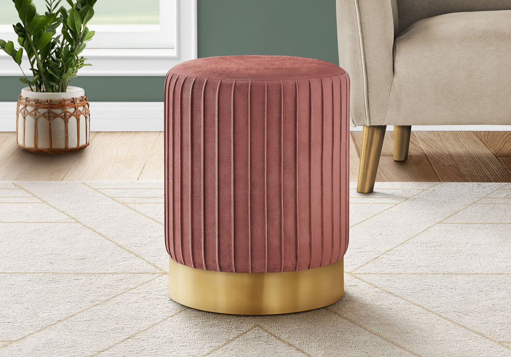 Ottoman, Pouf, Footrest, Foot Stool, Round, Velvet / Gold Metal Base, Contemporary, Modern - Pink