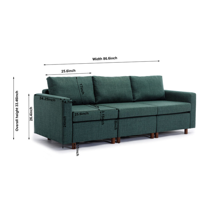 3 Seat Module Sectional Sofa Couch With 1 Ottoman For Living Room, Seat Cushion And Back Cushion Non-Removable And Non-Washable