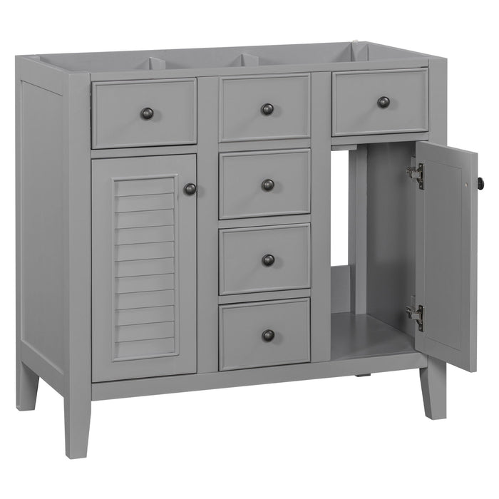 Bathroom Vanity Without Sink, Cabinet Base Only, Two Cabinets And Five Drawers, Solid Wood Frame - Gray