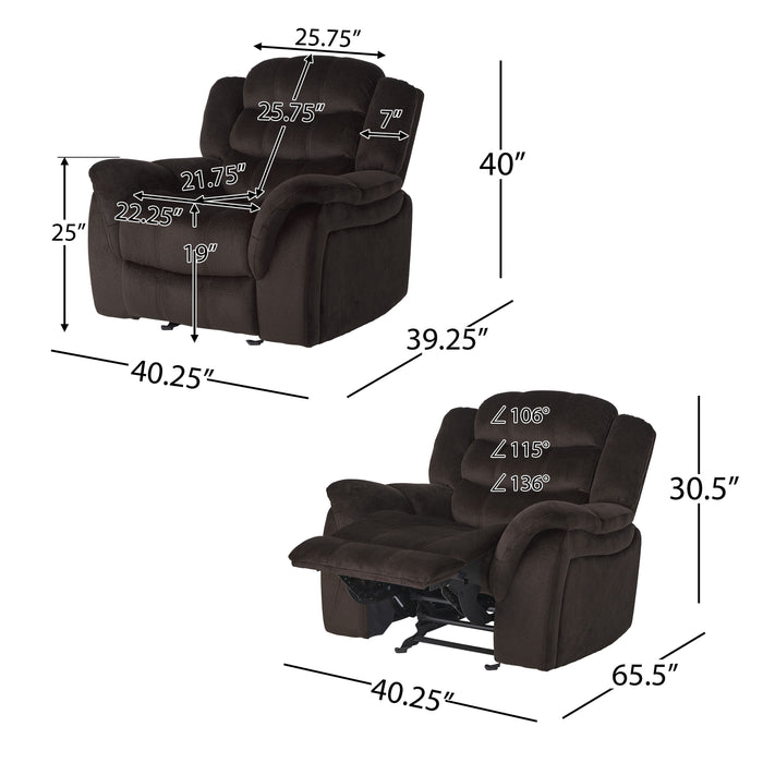 Classic Design, Plush Fabric, Glider Recliner