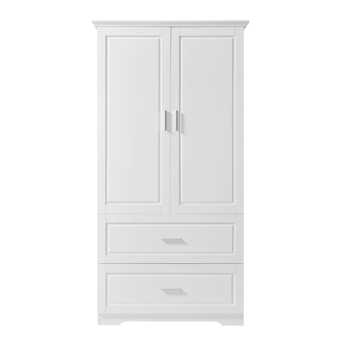 Tall Bathroom Storage Cabinet, Cabinet With Two Doors And Drawers, Adjustable Shelf, MDF Board - White