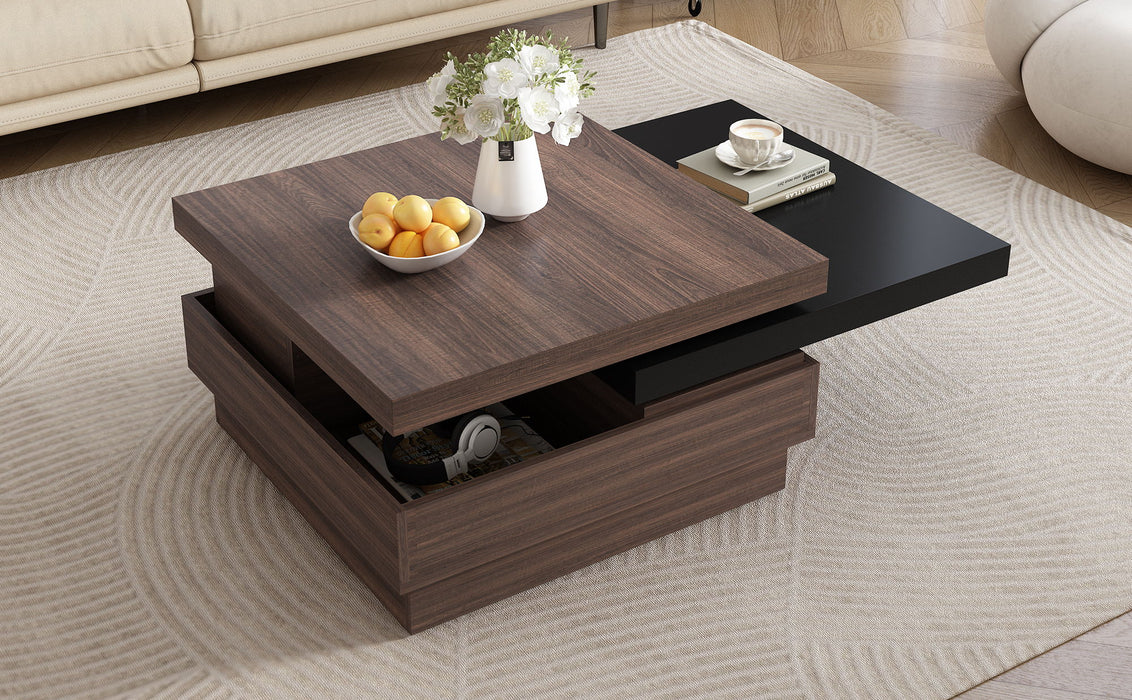 Rotatable Top Coffee Table, Modern Square Coffee Table With Wood Grain Design, 1 Hidden Storage Space For Living Room