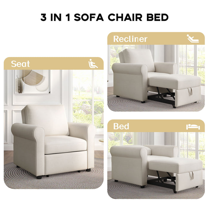 3 In 1 Sofa Bed Chair, Convertible Sleeper Chair Bed, Adjust Backrest Into A Sofa, Lounger Chair, Single Bed, Modern Chair Bed Sleeper For Adults