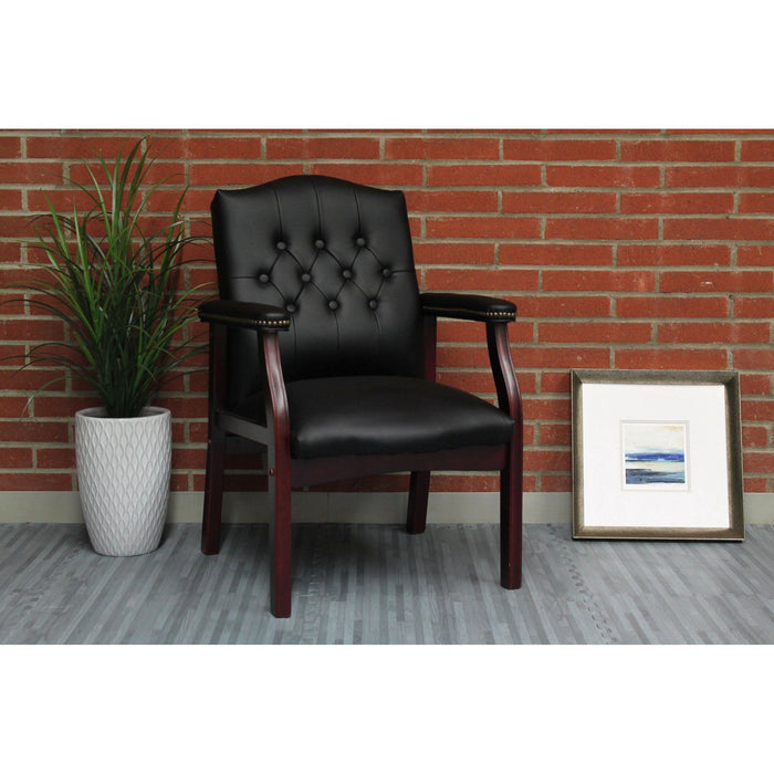 Leather Reception Guest Chairs With Padded Seat And Arms Ergonomic Mid-Back Office Executive Side Chair For Meeting Waiting Room Conference Office Guest Chairs - Black