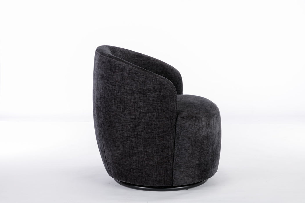 Chenille Fabric Swivel Accent Armchair Barrel Chair With Powder Coating Metal Ring