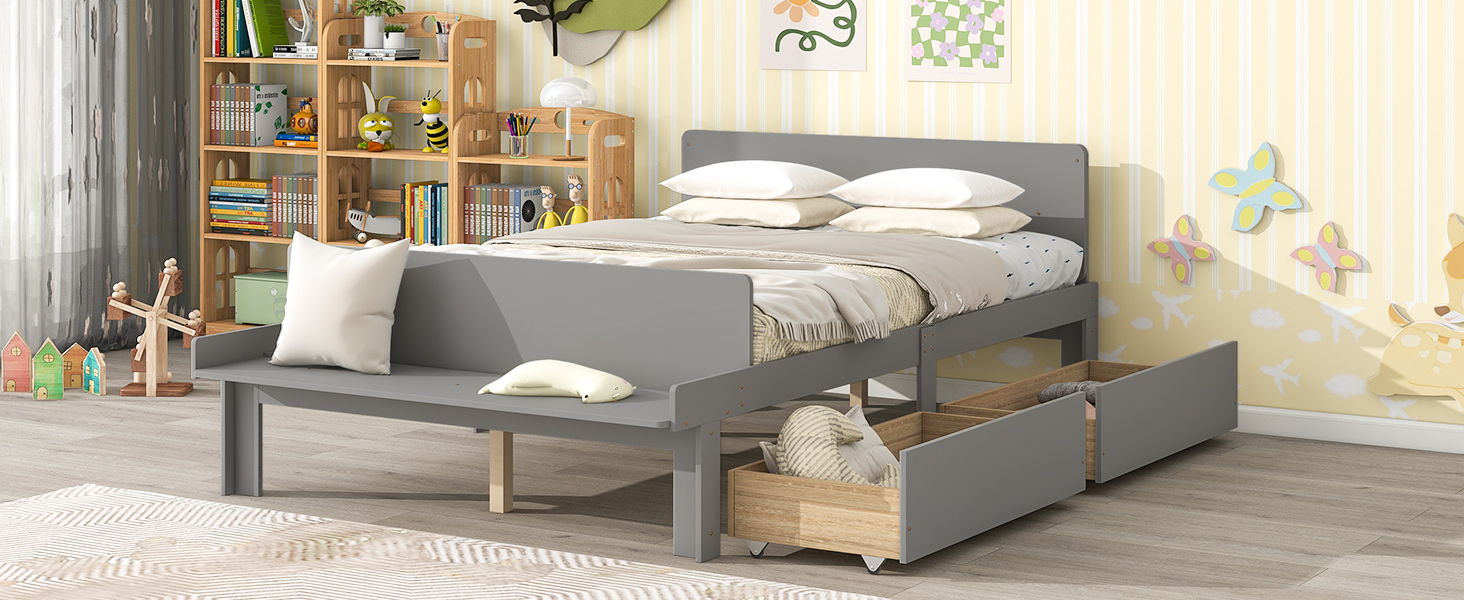 Bed With Footboard Bench, 2 Drawers