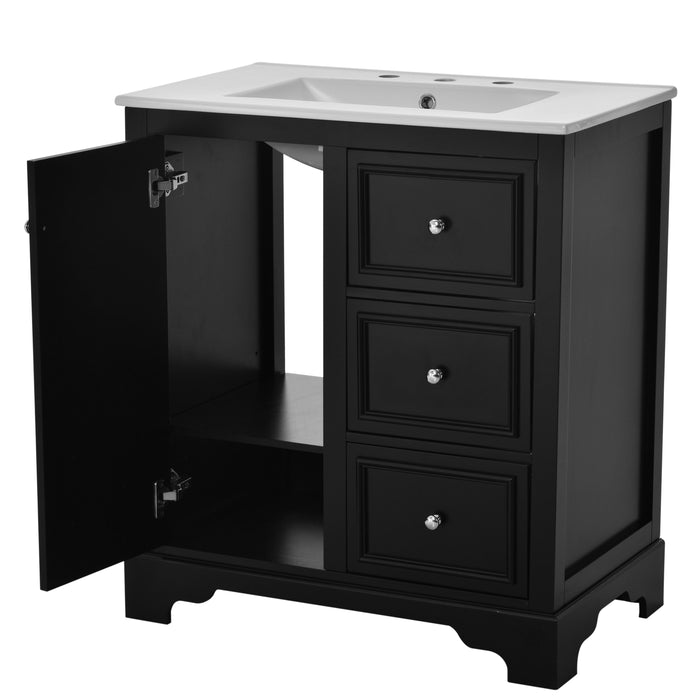 Bathroom Vanity Cabinet With Ceramic Basin, 3 Drawers And Adjustable Shelves