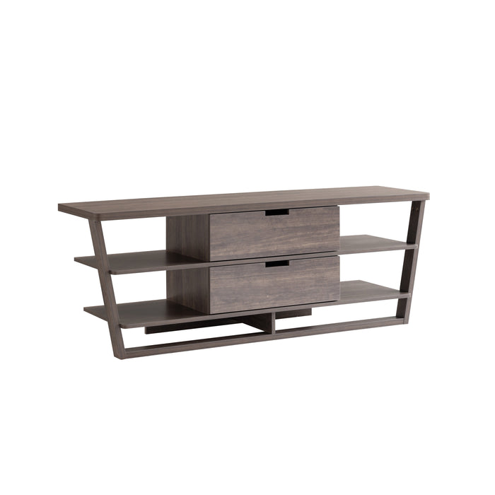 TV Stand With Four Open Shelves And Two Drawers With Cutout Handles - Dark Brown