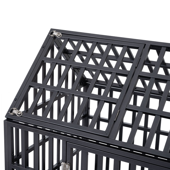 Heavy Duty Dog Cage Pet Crate With Roof - Black