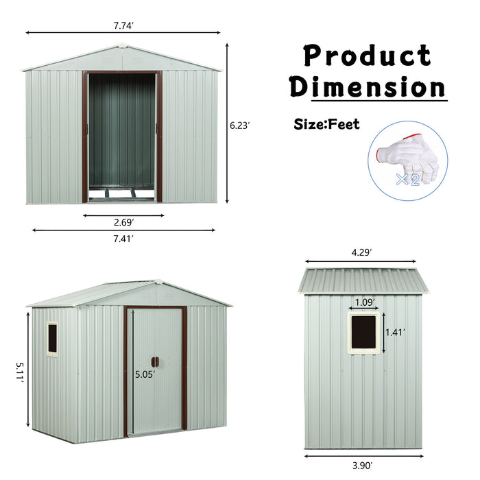 88.98" Outdoor Metal Storage Shed With Window