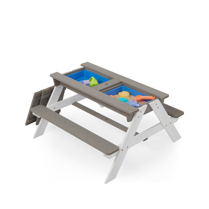 3-In-1 Kids Outdoor Wooden Picnic Table With Umbrella, Convertible Sand & Water, ASTM & CPSIA Certification