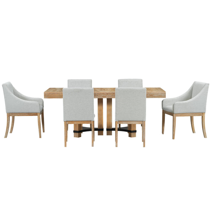 Topmax - 7 Piece Rustic Extendable Dining Table Set With Removable Leaf, 2 Arm Chairs And 4 Armless Chairs - Natural