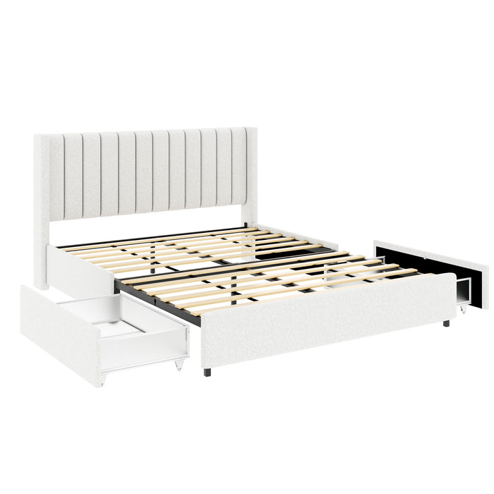 Anda - Queen Patented 2-Drawers Upholstered Storage Bed - Ivory Boucle