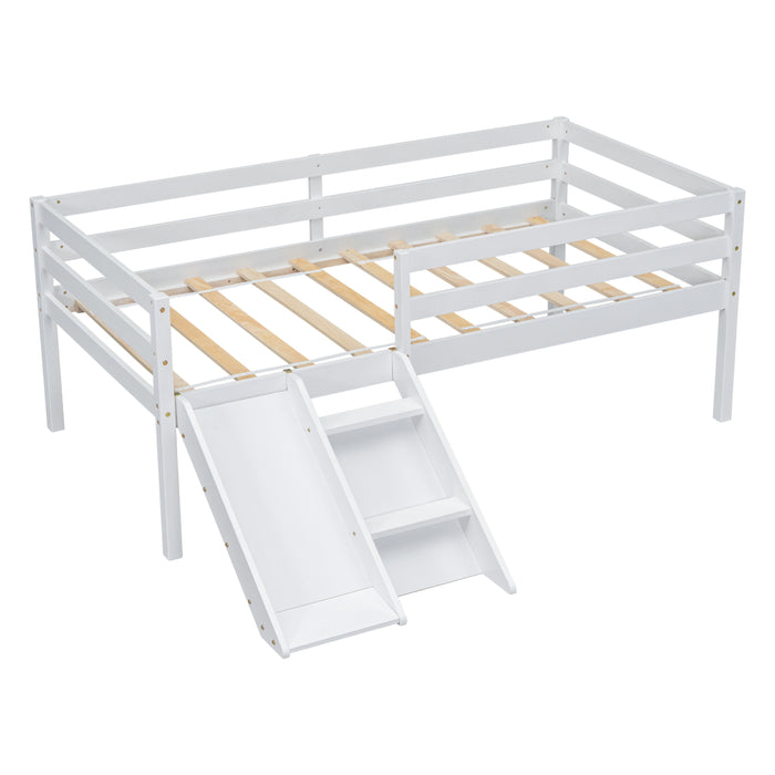 Low Loft Bed With Slide, Ladder, Safety Guardrails, No Box Spring Needed