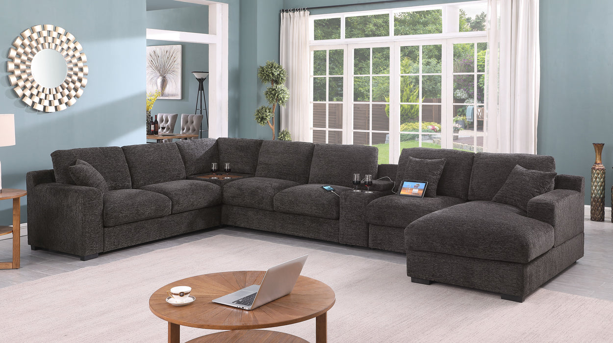 Celine - Chenille Fabric Corner Sectional Sofa With Right-Facing Chaise, Cupholders, And Charging Ports - Gray