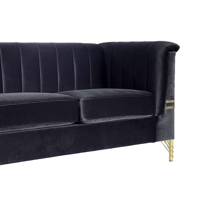 Fx-P82-Bk (Sofa) Modern Sofa Couches For Living Room, Velvet Tight Back Chesterfield Design Couch Upholstered Sofa With Metal Legs Decor Furniture For Bedroom - Black