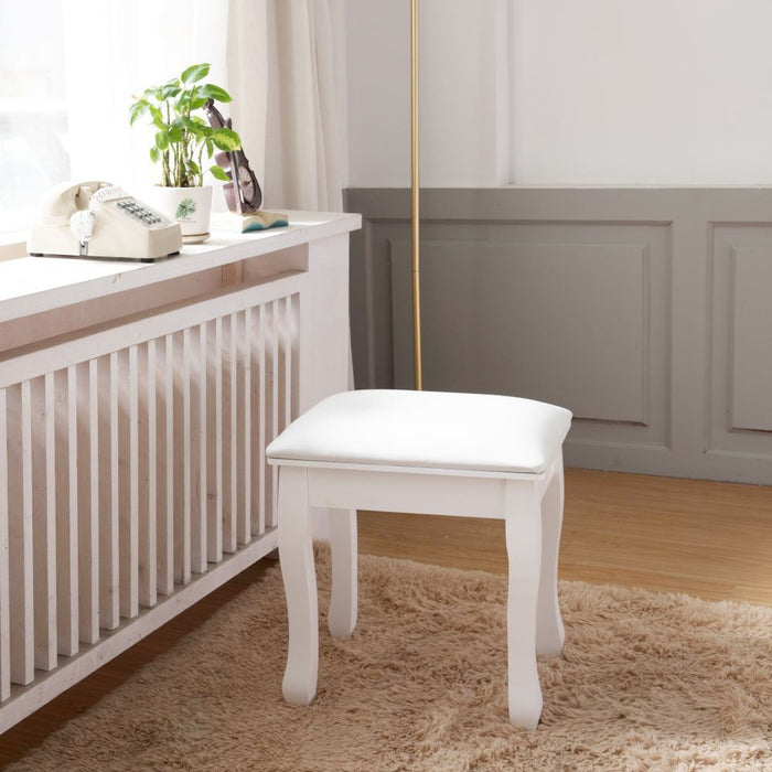 Vanity Stool Padded Makeup Chair Bench With Solid Wood Legs - White