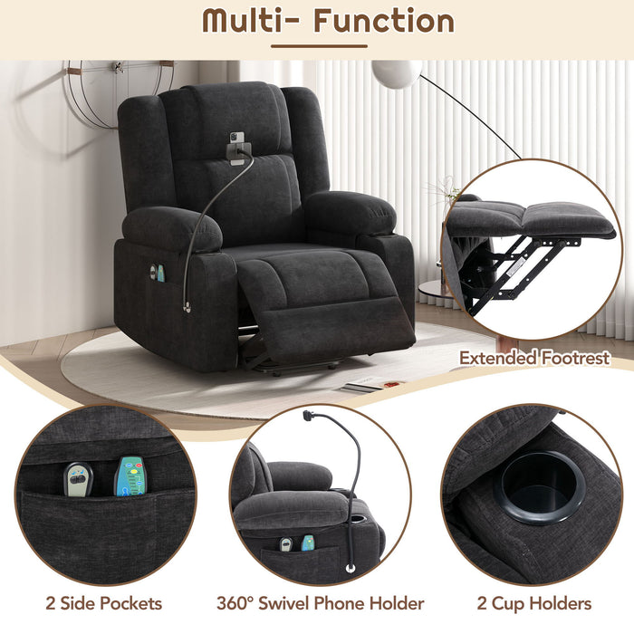 Power Lift Recliner Chair Electric Recliner For Elderly Recliner Chair With Massage And Heating Functions, Remote, Phone Holder Side Pockets And Cup Holders For Living Room