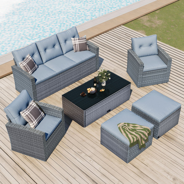 All-Weather Wicker PE Rattan Patio Outdoor Dining Conversation Sectional Set With Coffee Table, Wicker Sofas, Ottomans, Removable Cushions