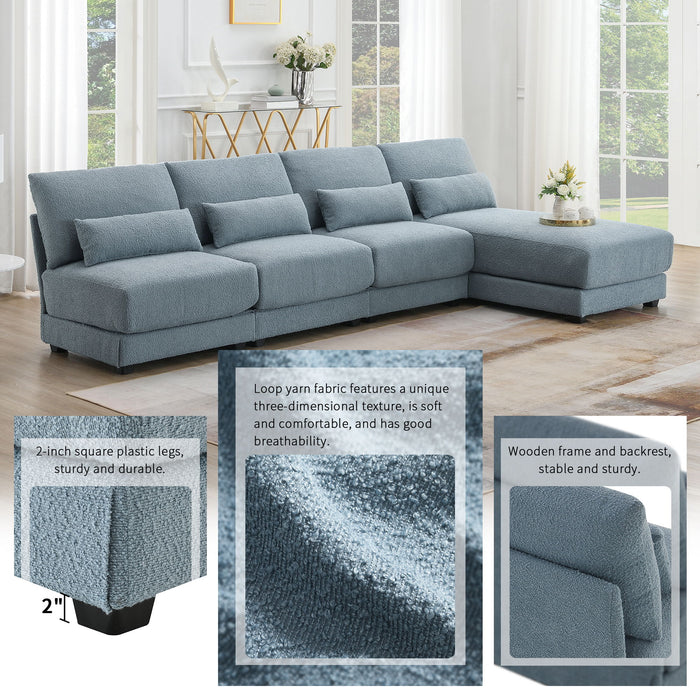 Oversized Deep Seat Sectional Sofa With Reversible Chaise, Loop Yarn Fabric 5-Seat Armless Indoor Furniture, Convertible L-Shaped Couch For Living Room, Apartment