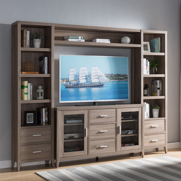 Media Pier, Display Cabinet With Four Open Shelves And Two Bottom Drawers