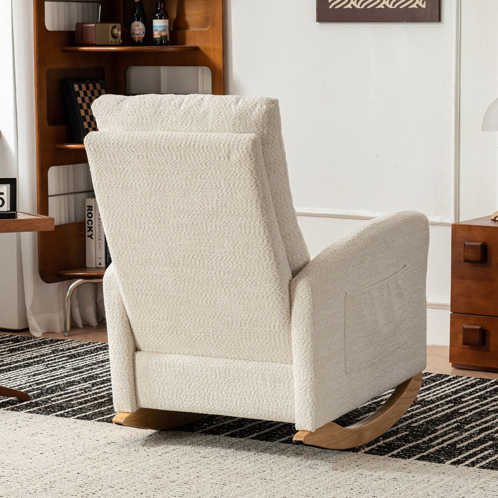 Accent Rocking Chair & Footrest High Back Rubber Wood Rocking Legs Bedroom Living Space - Beige