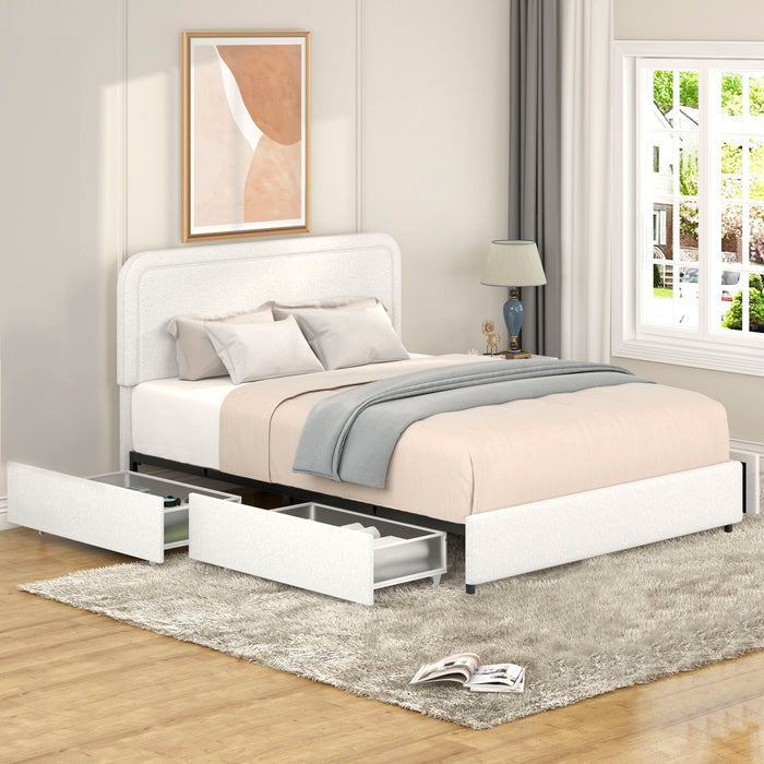 Liv - Queen Upholstered Platform Bed With Patented 4 Drawers Storage - Ivory Boucle