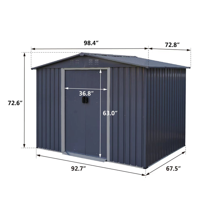 Outdoor Storage Shed 8 x 6 Ft Large Metal Tool Sheds, Heavy Duty Storage House With Sliding Doors With Air Vent For Backyard Patio Lawn To Store Bikes, Tools, Lawnmowers - Dark Gray