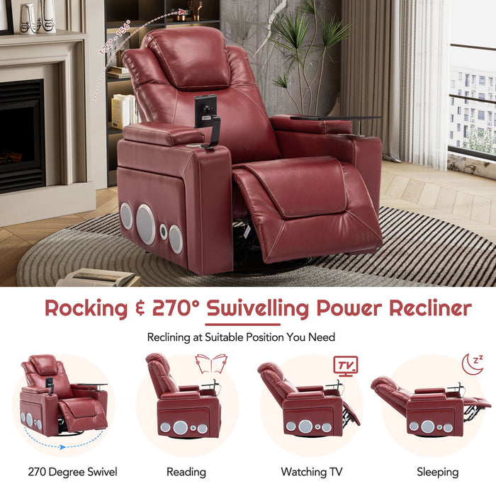 270° Swivel Power Recliner Individual Seat Home Theater Recliner With Surround Sound, Cup Holder, Removable Tray Table, Hidden Arm Storage For Living Room