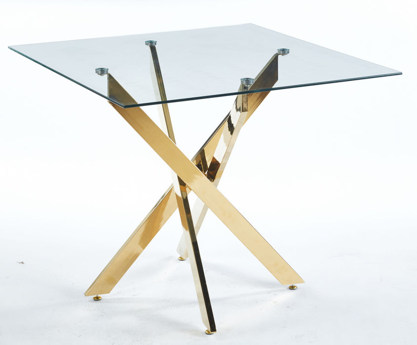 Dining Table With Cross Metal Leg And Tempered Glass, Modern Space Saving Kitchen Table For Living Room Legs, Square Table