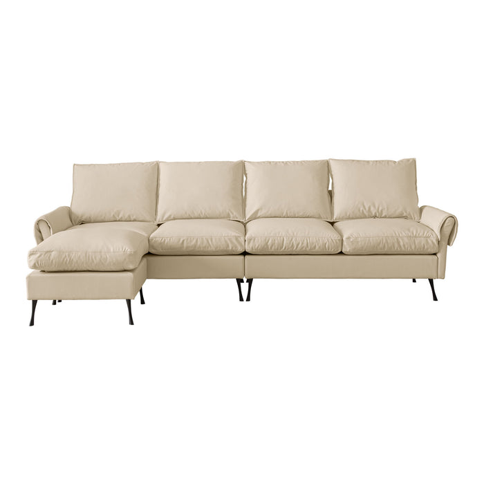 Modern Sectional Technical Leather L-Shaped Sofa Couch With Convertible Ottoman