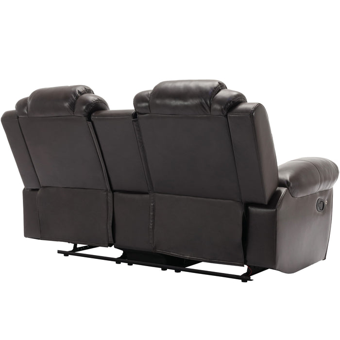 Home Theater Seating Manual Recliner Loveseat With Hide-Away Storage, Cup Holders And Led Light Strip For Living Room