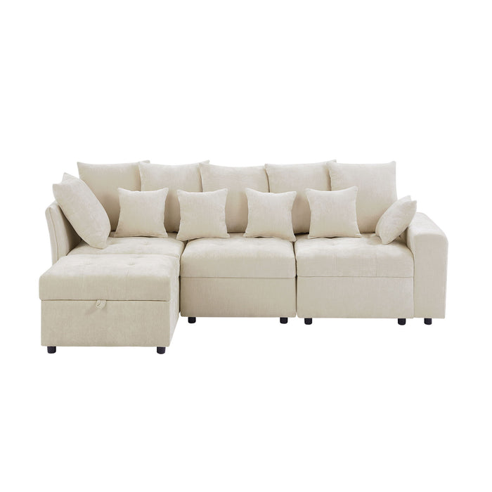 Sectional Sofa Modular Sofa Couch With Three USB Ports, A Removable Storage Ottoman And Five Back Pillows For Living Room