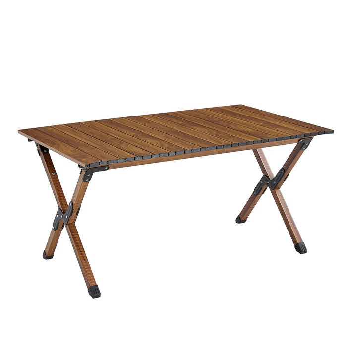 Folding Outdoor Table, Lightweight Aluminum Roll-Up Rectangular Table For Indoor, Outdoor Camping, Picnics, Beach, Backyard, Bbq, Party, Patio - Brown