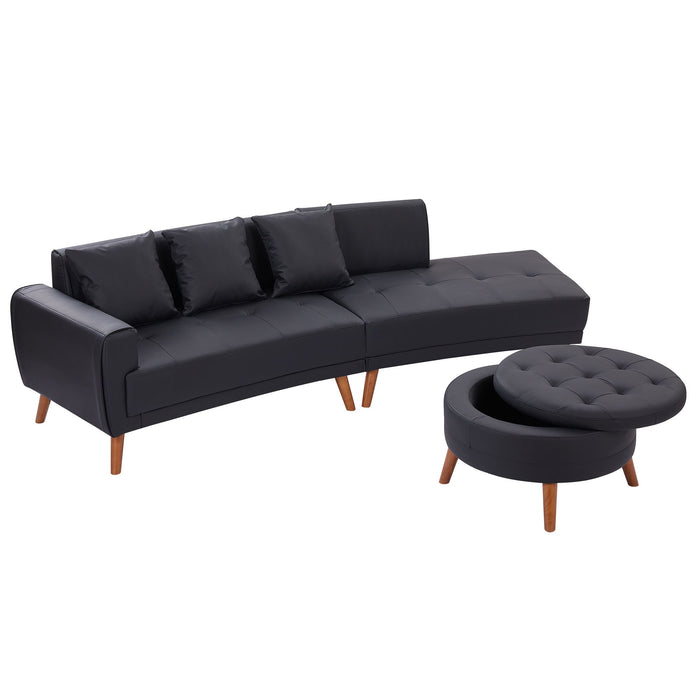 Contemporary Sofa Stylish Sofa Couch With A Round Storage Ottoman And Three Removable Pillows For Living Room