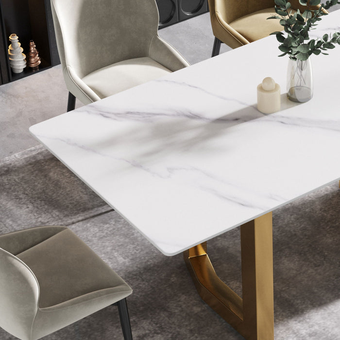 Modern Artificial Stone White Straight Edge Metal Leg Dining Table